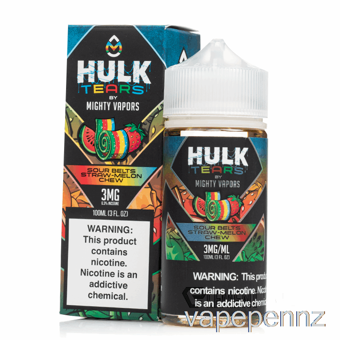 Sour Belts Straw Melon Chew - Hulk Tears - 100mL 3mg VAPE NZ